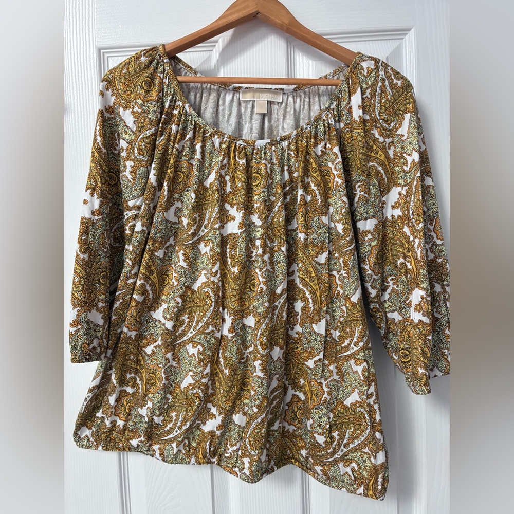 Michael Kors paisley top with 3/4-sleeve and bubble hem